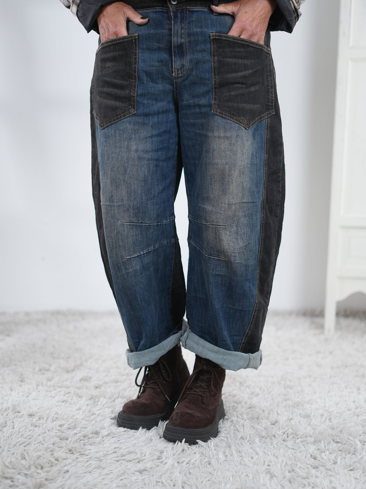 Lässige Barrel Jeans, zweifarbig