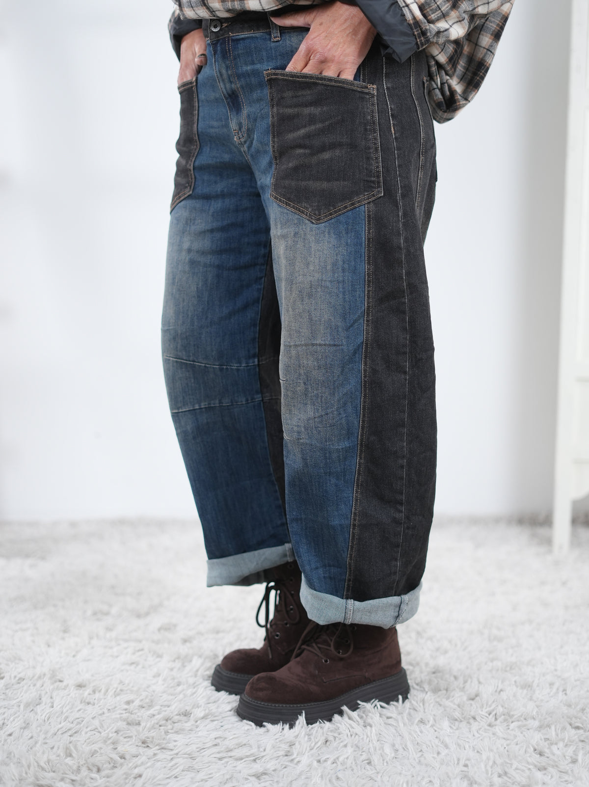 Lässige Barrel Jeans, zweifarbig