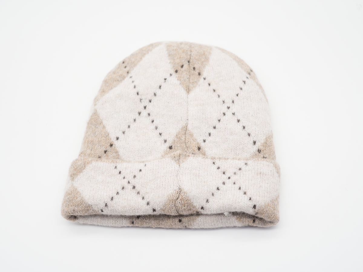Mütze im Rauten Muster Beige
