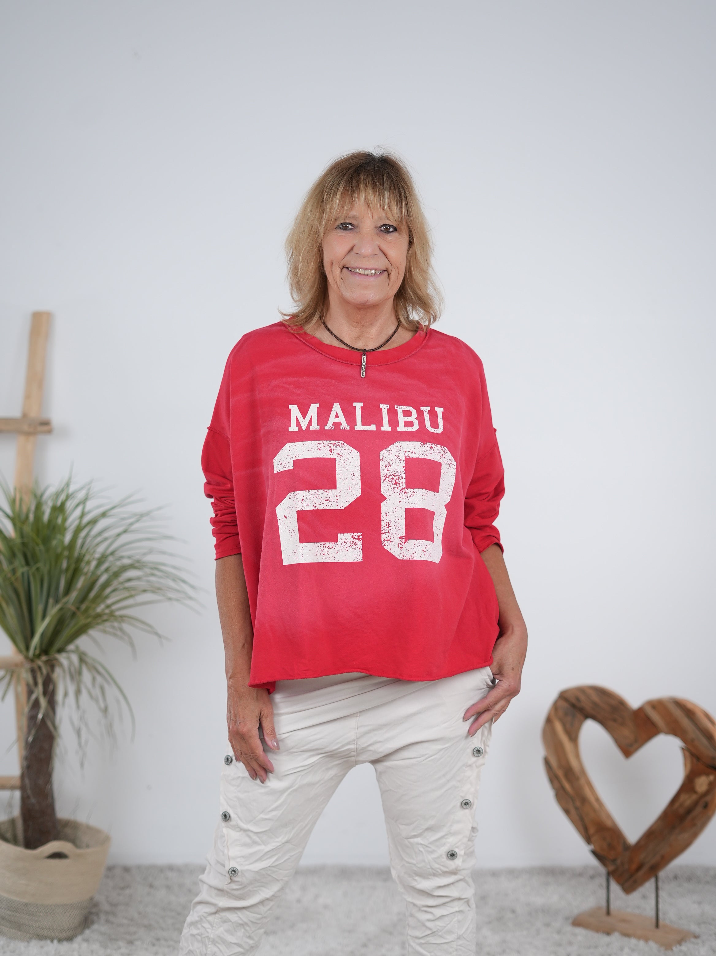 leichtes Sweaty mit Rundhalsausschnitt und "Malibu" Print Rot