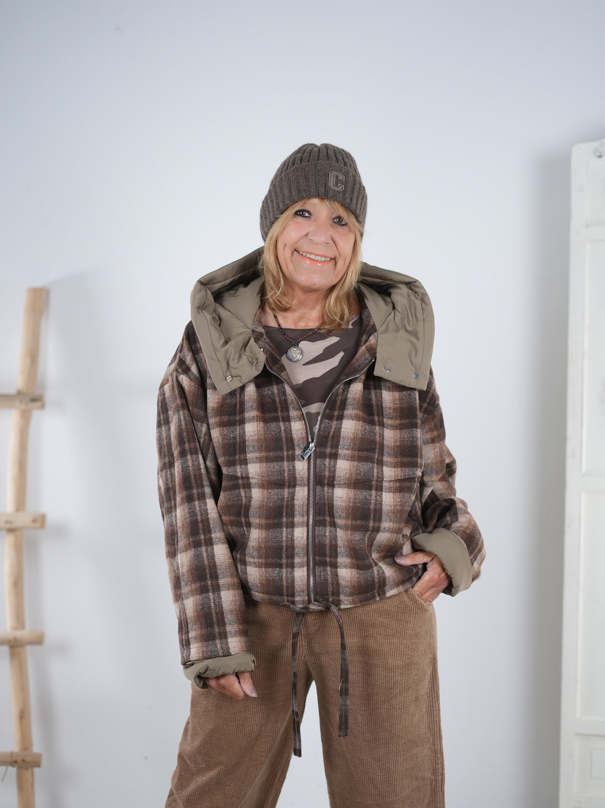 karierte oversize Jacke mit Ballon Abschluss