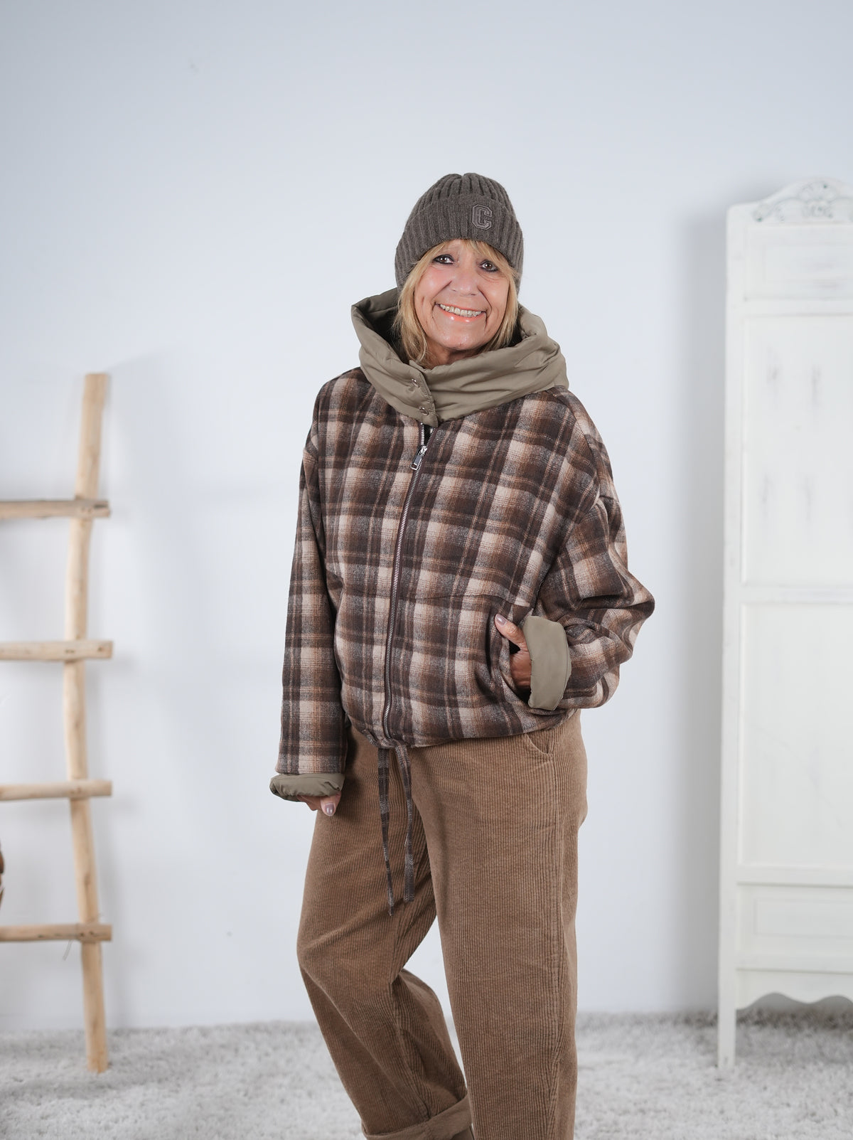 karierte oversize Jacke mit Ballon Abschluss