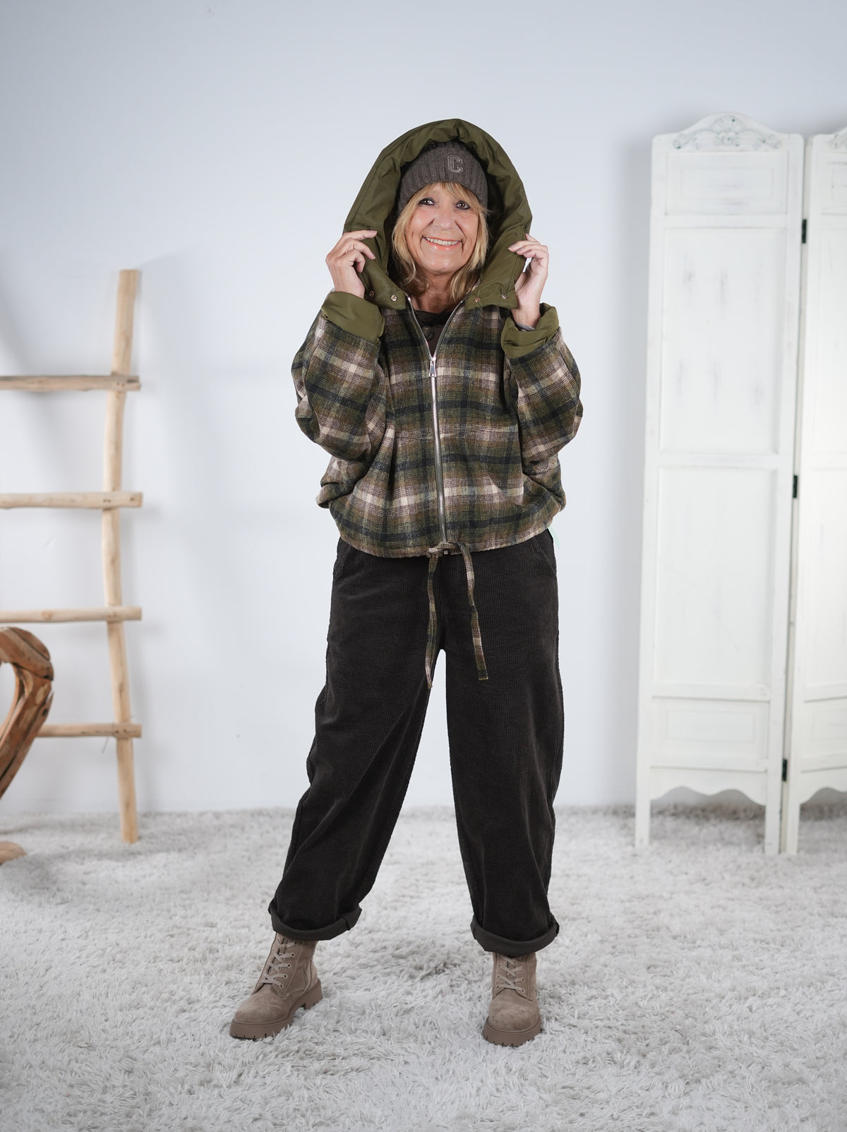 karierte oversize Jacke mit Ballon Abschluss