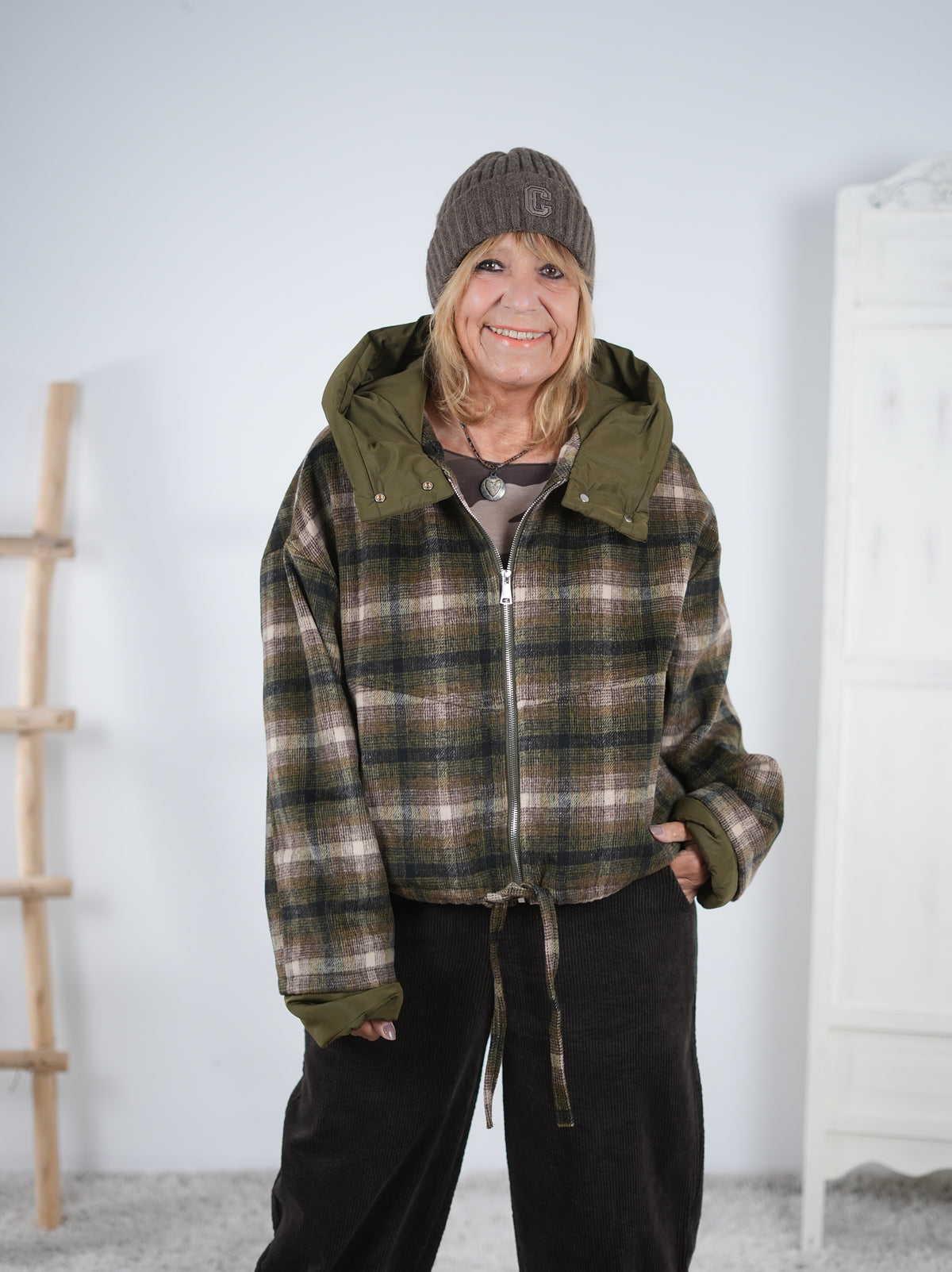 karierte oversize Jacke mit Ballon Abschluss
