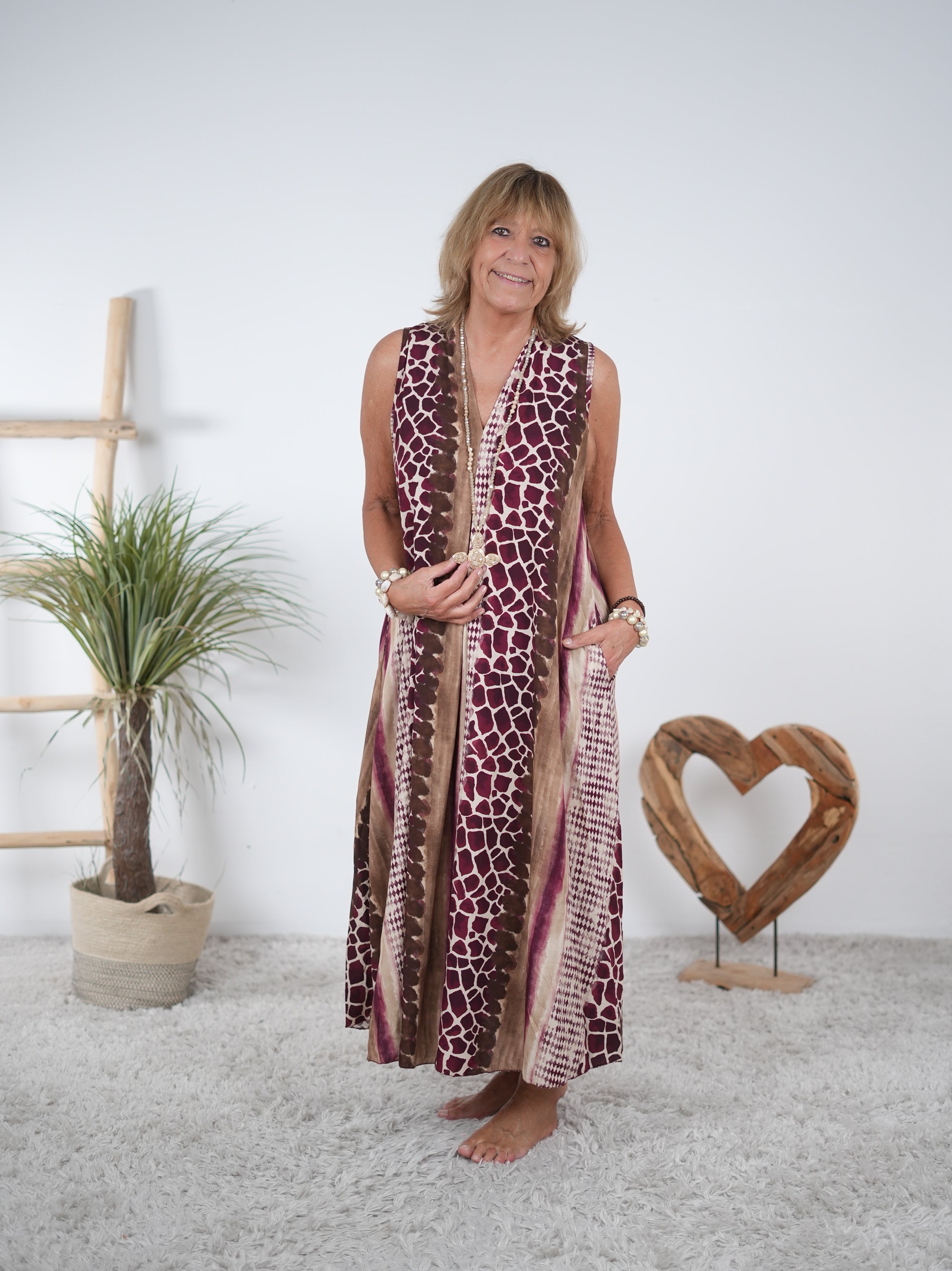 Leichtes Kleid im Mustermix Bordeaux
