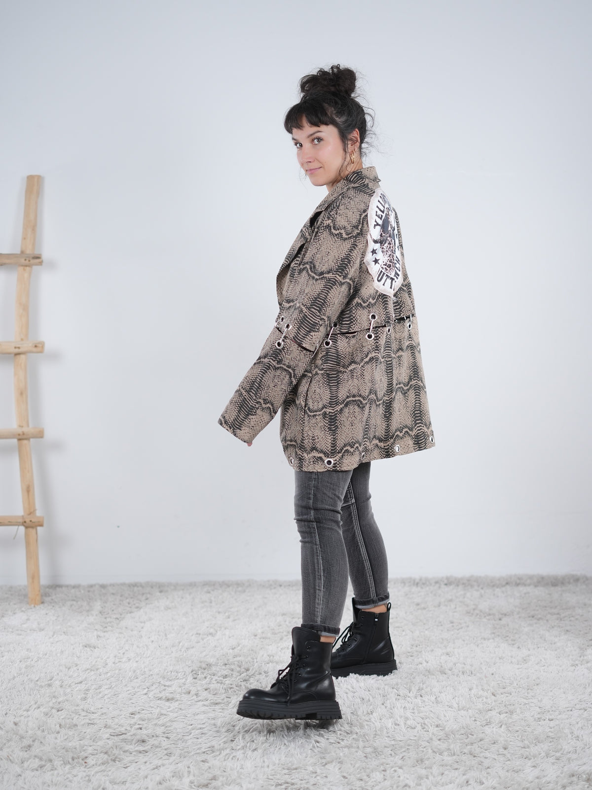 3 in 1 Mantel im Schlangen-Print