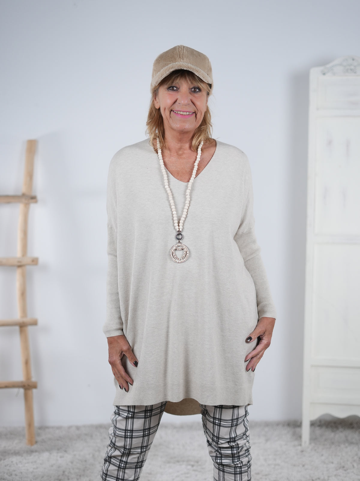 bequemes langarm Basic, wow Beige