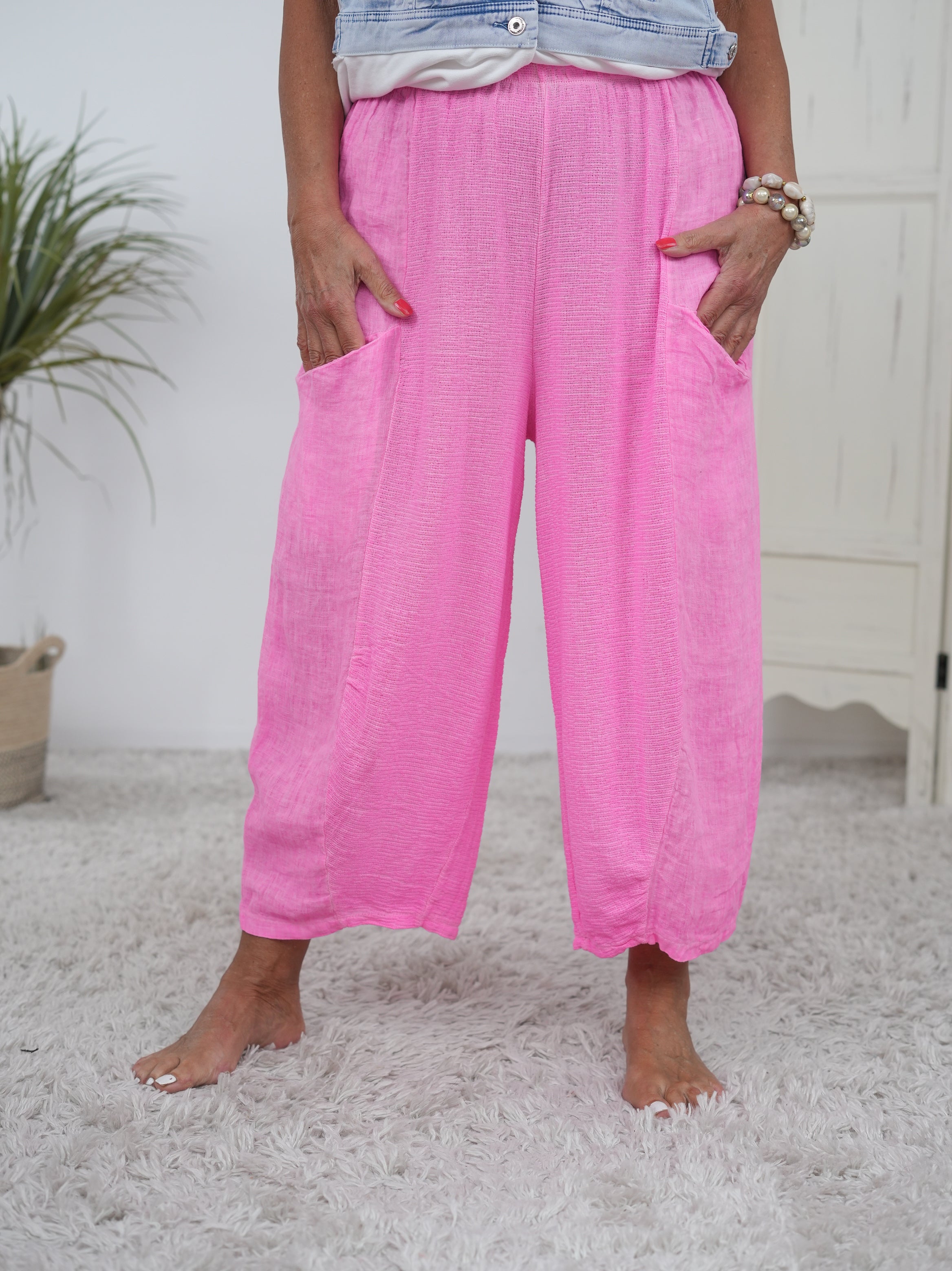 Culotte Hose mit großen Eingriffstaschen und Gummizug Pink