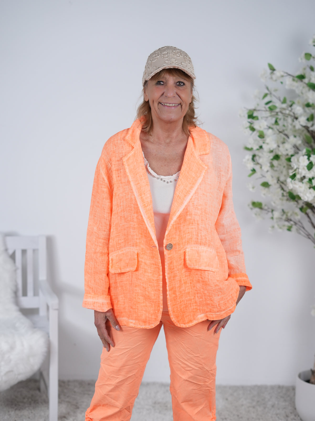 lässiger Leinen Blazer, unifarben Einheitsgröße (ca Gr. 40 "oversize"-44) Neon Orange