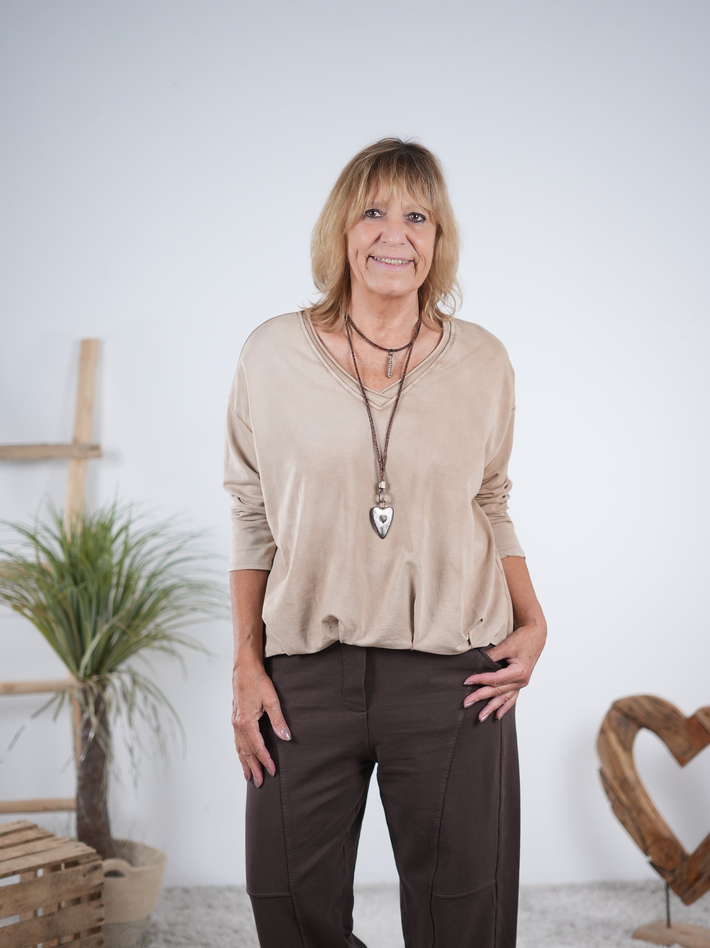 Langarm Shirt mit Ballon Abschluss Light Camel