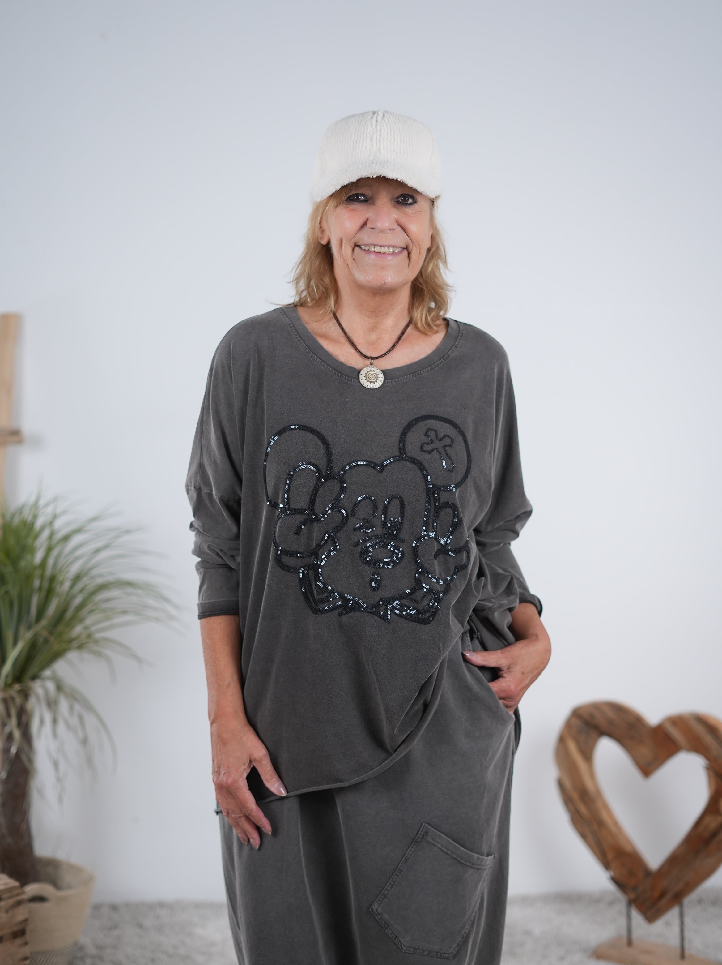 oversize Shirt mit süßem Motiv Anthrazit