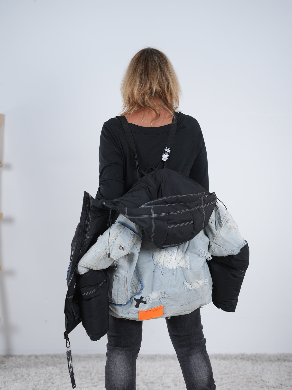 Oversize Steppjacke mit Jeans Elementen