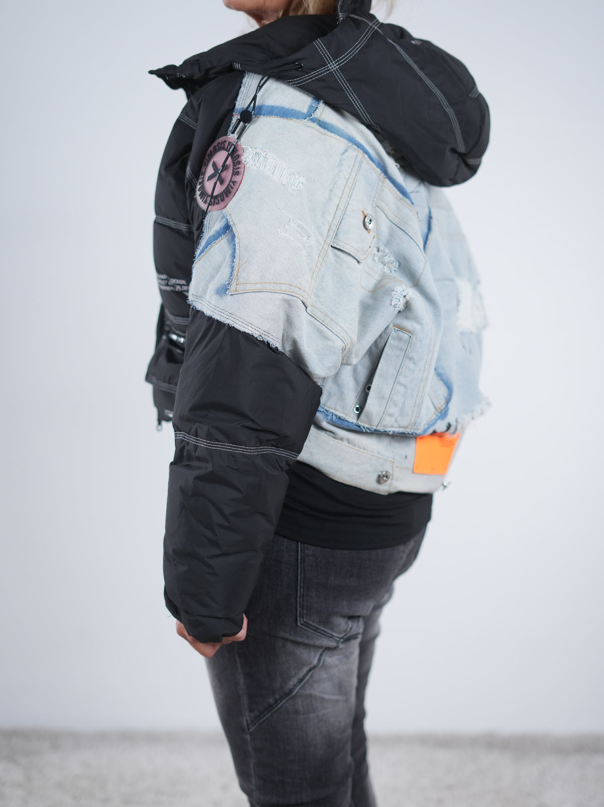 Oversize Steppjacke mit Jeans Elementen