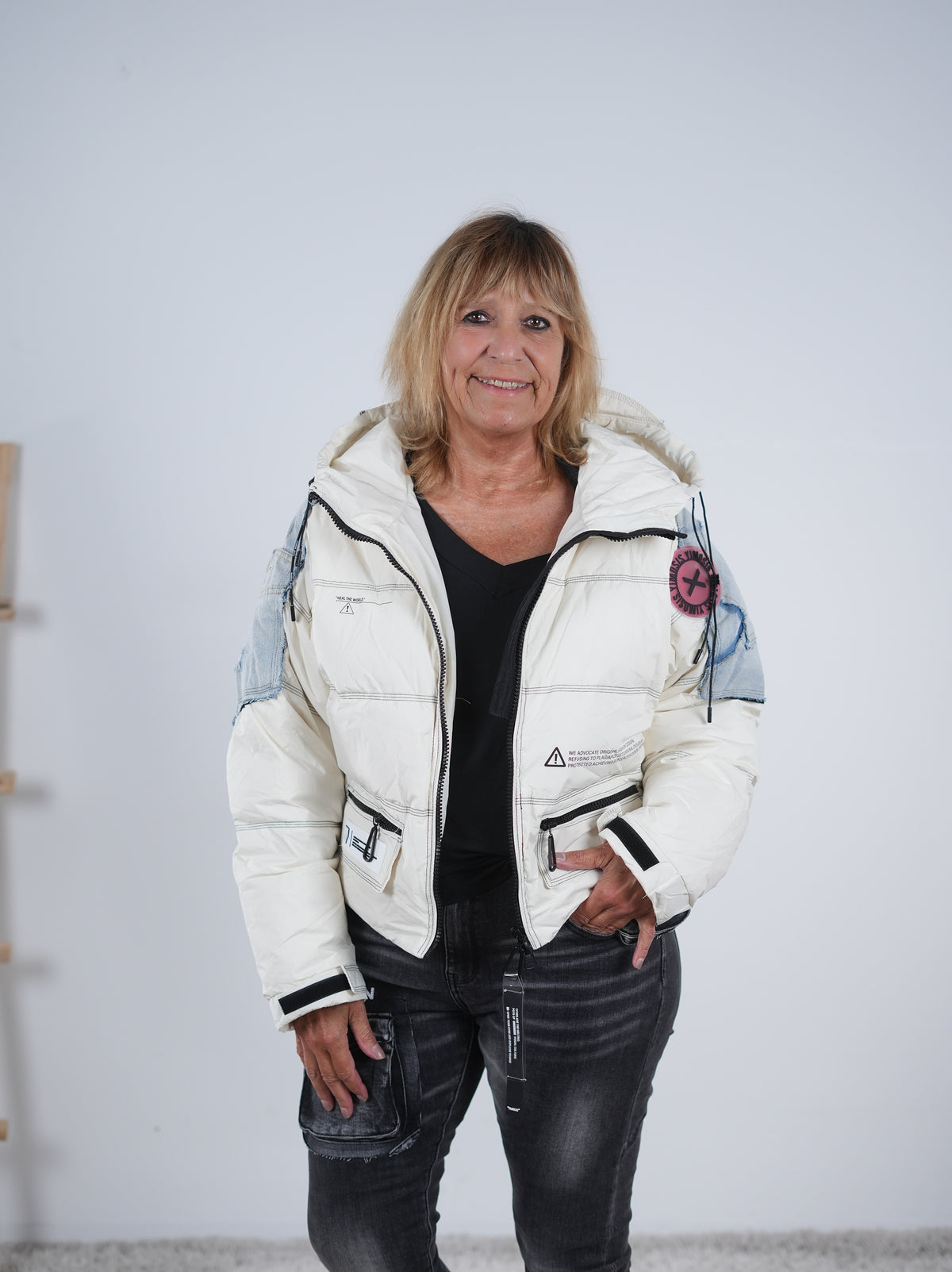 Oversize Steppjacke mit Jeans Elementen