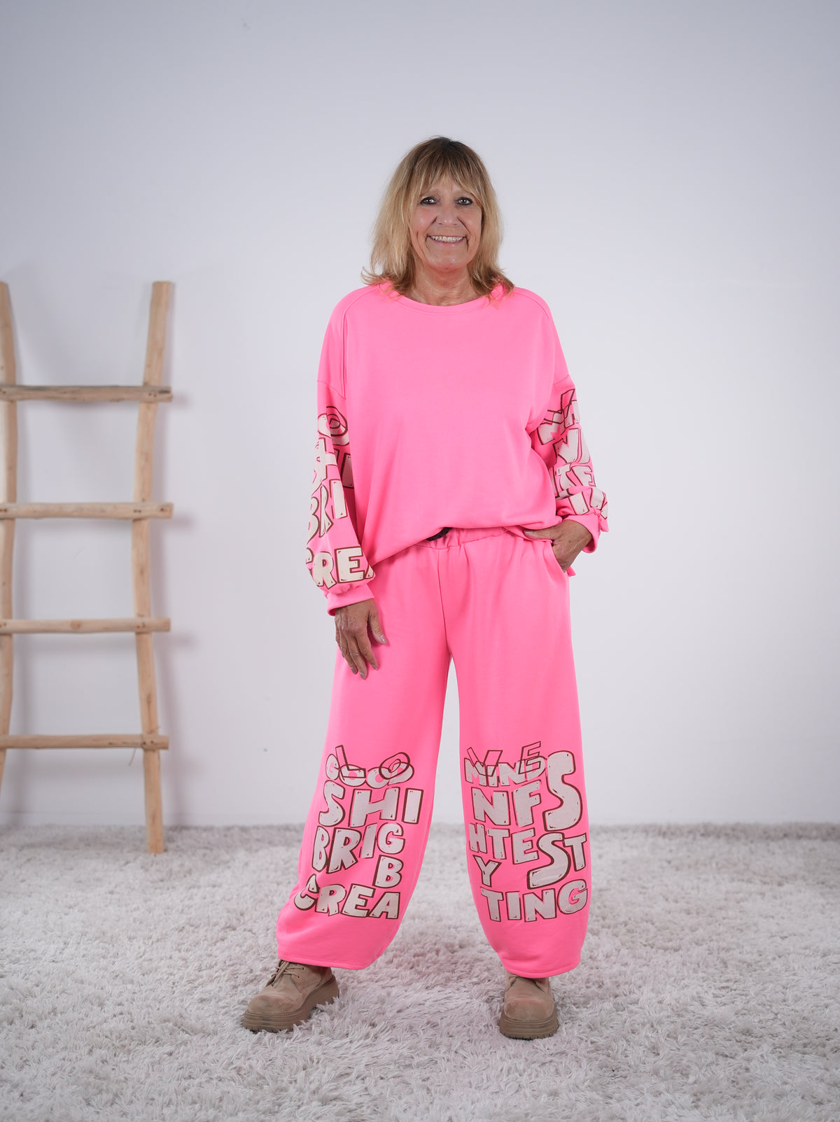 Sportlicher 2-teiler aus Baumwolle mit Print Neon Pink