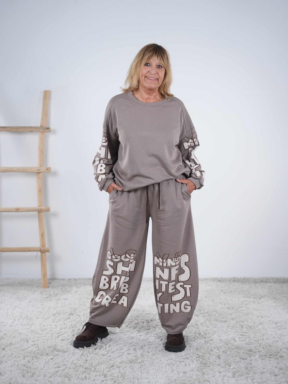 Sportlicher 2-teiler aus Baumwolle mit Print Taupe