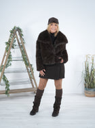 Webpelzjacke mit Knopfleiste und Schalkragen