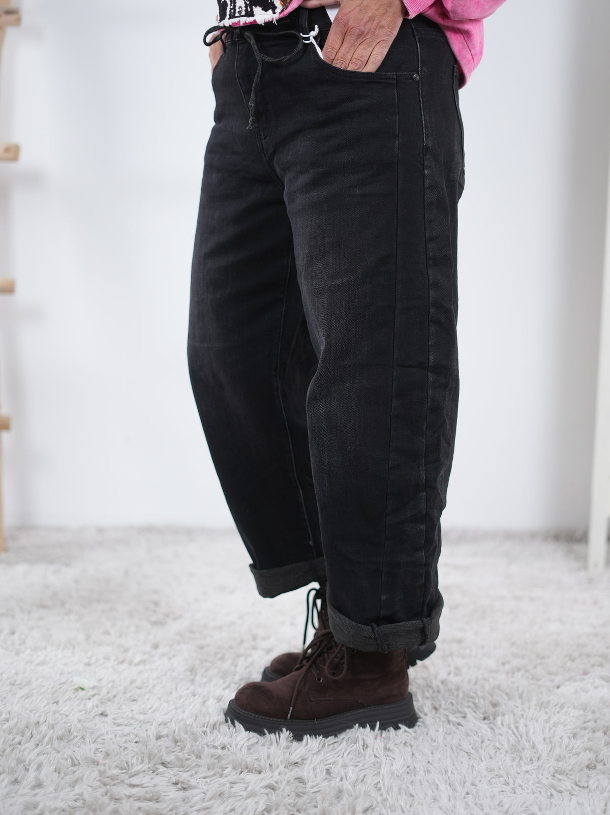 Wide Leg Jeans mit Kordelzug im Bündchen