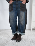 Lässige Barrel Jeans, zweifarbig