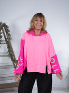 Hoody mit großem Schriftzug und Strickkapuze Pink