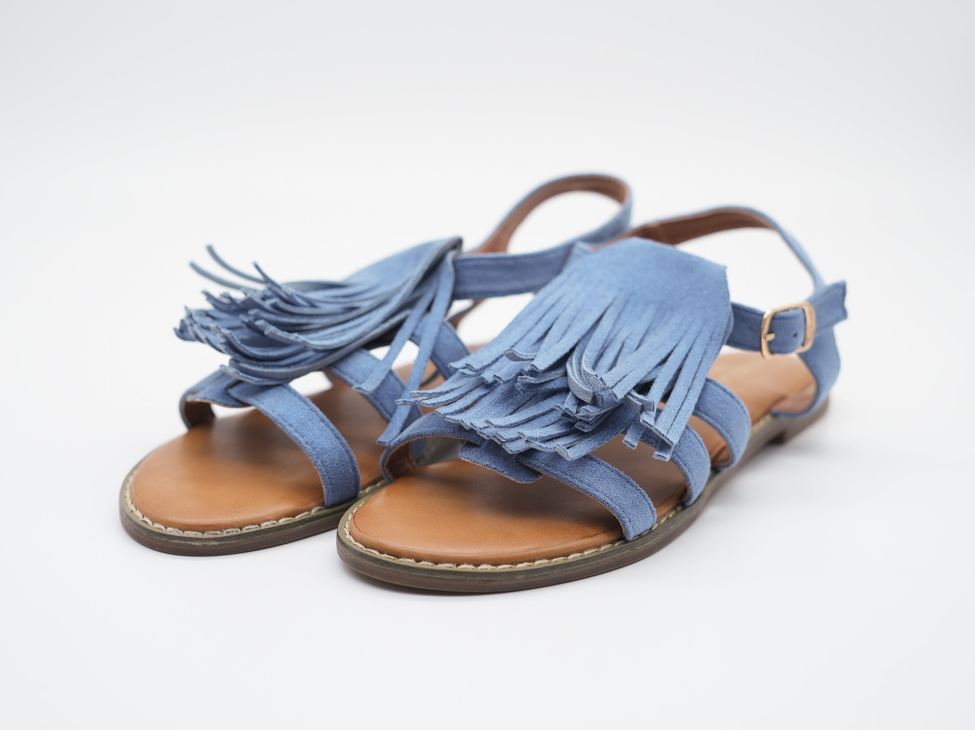 Sandalen mit Fransen Blau