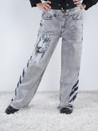 Wide Leg Pants mit Tiger Motiv Grau
