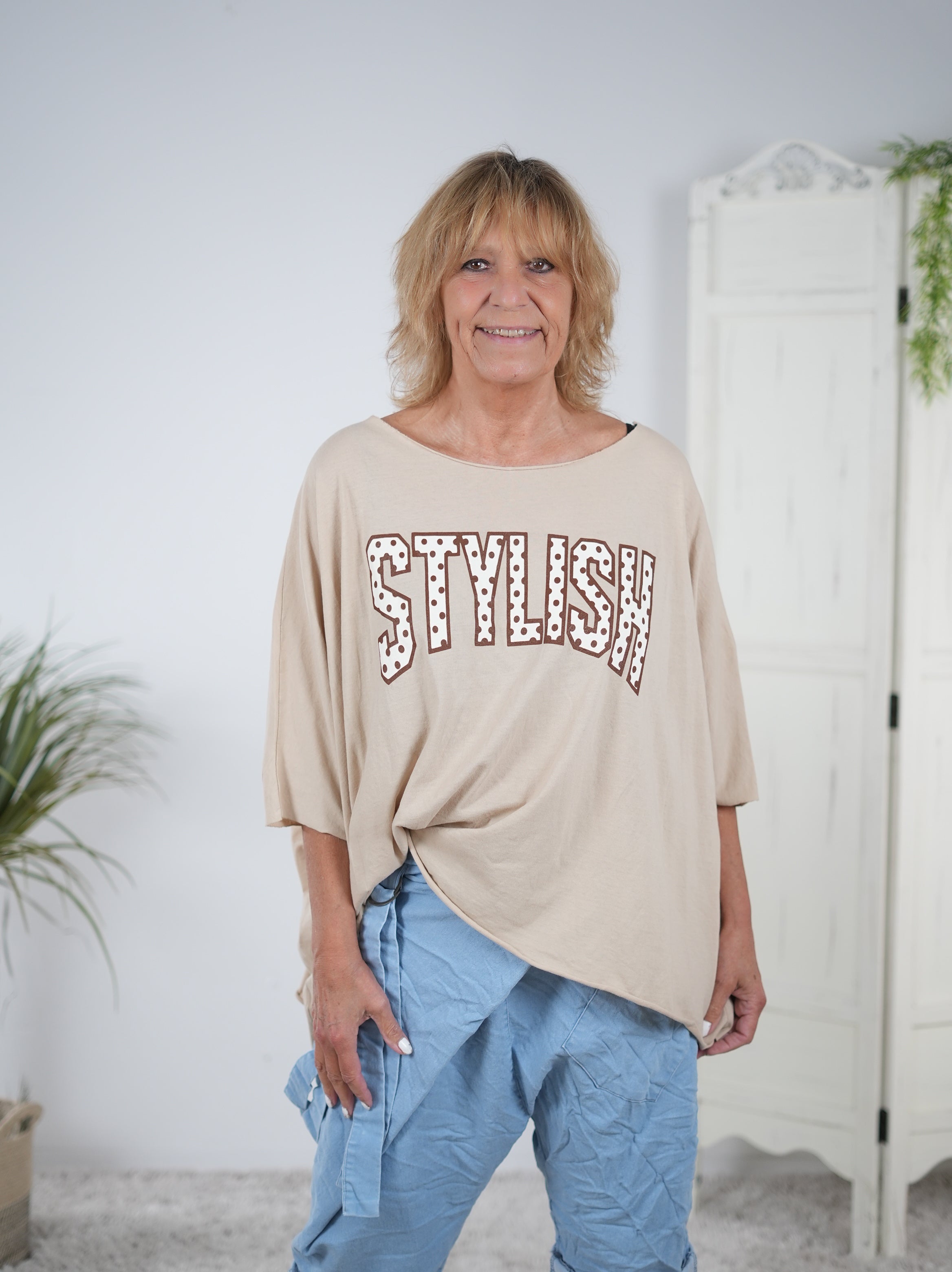 leichter oversize Poncho mit Schriftzug Camel