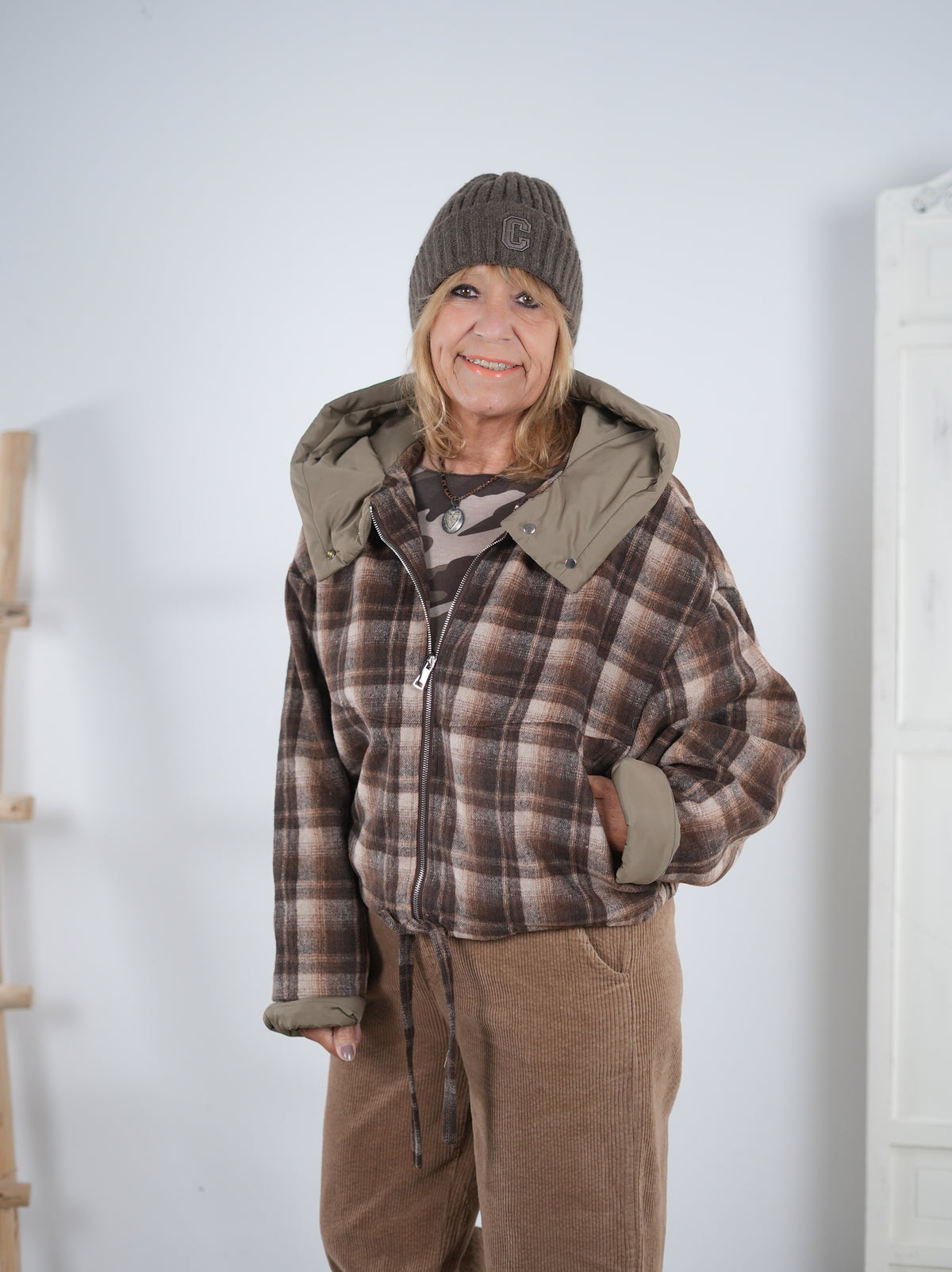karierte oversize Jacke mit Ballon Abschluss
