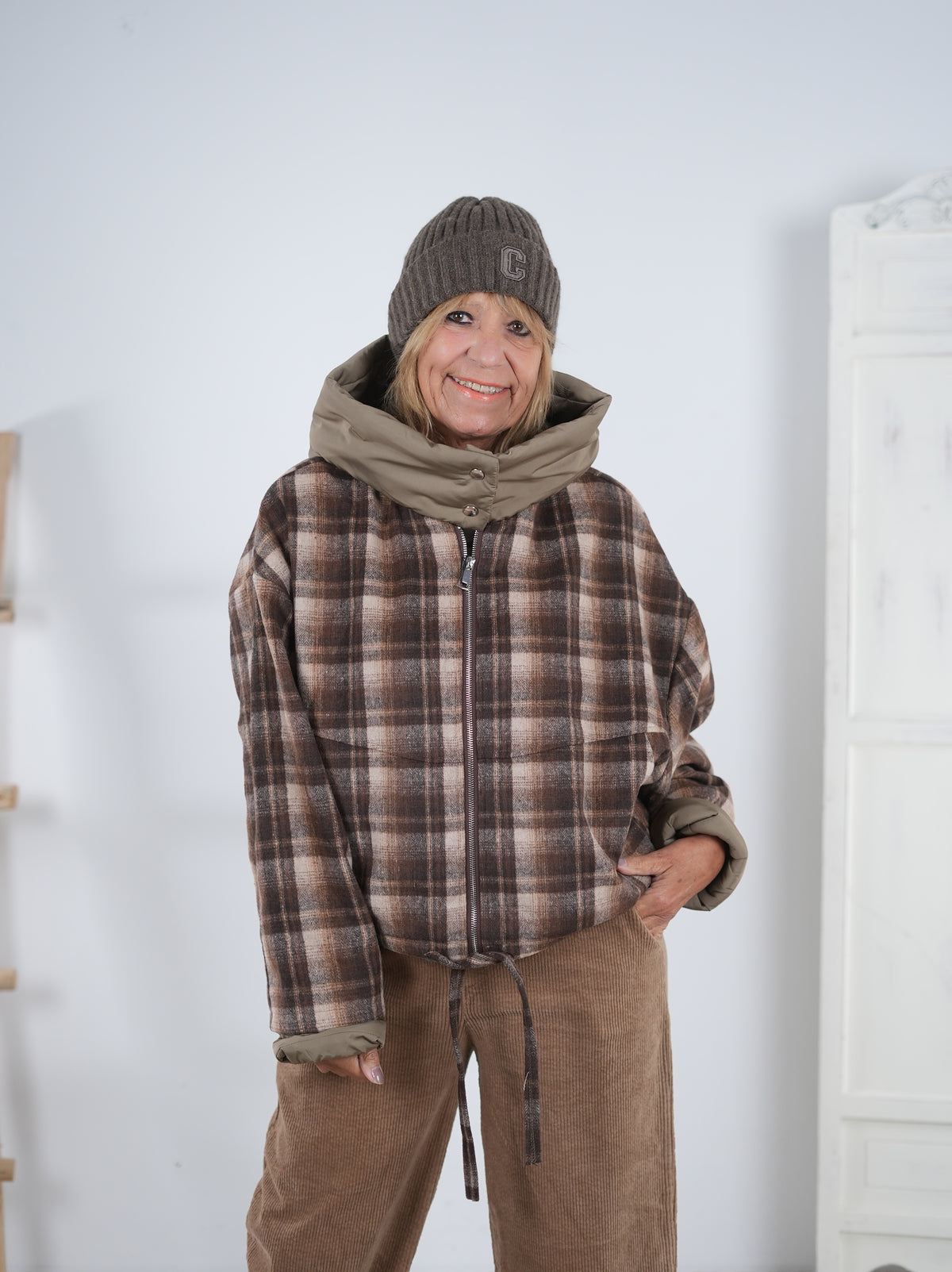 karierte oversize Jacke mit Ballon Abschluss