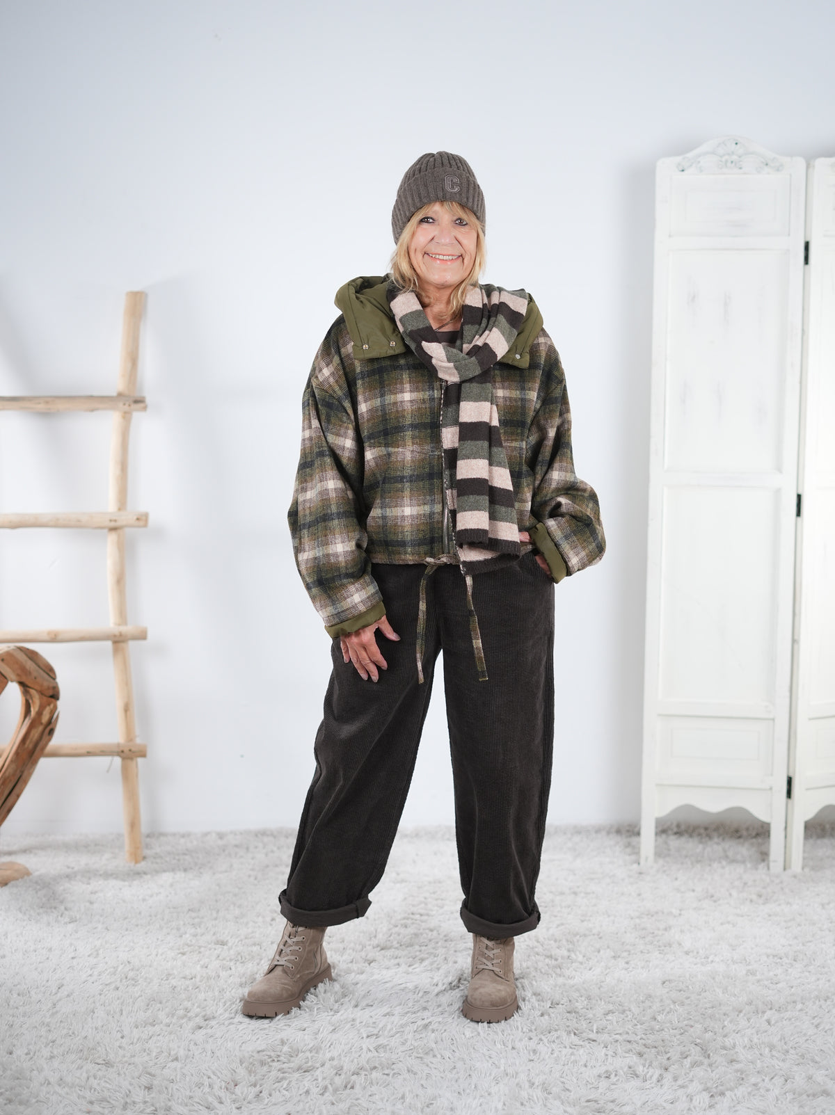 karierte oversize Jacke mit Ballon Abschluss