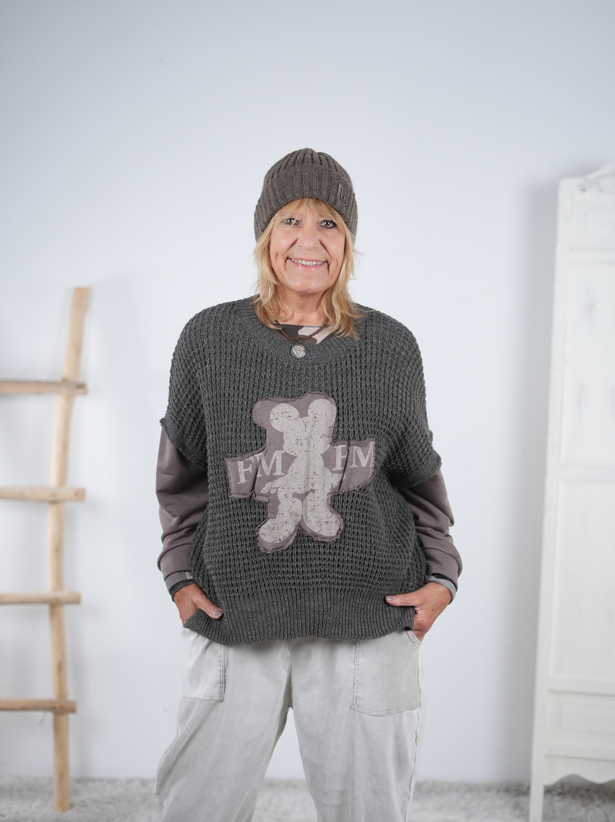 Lässiger Strickpullover mit Sweaty-Ärmeln Taupe