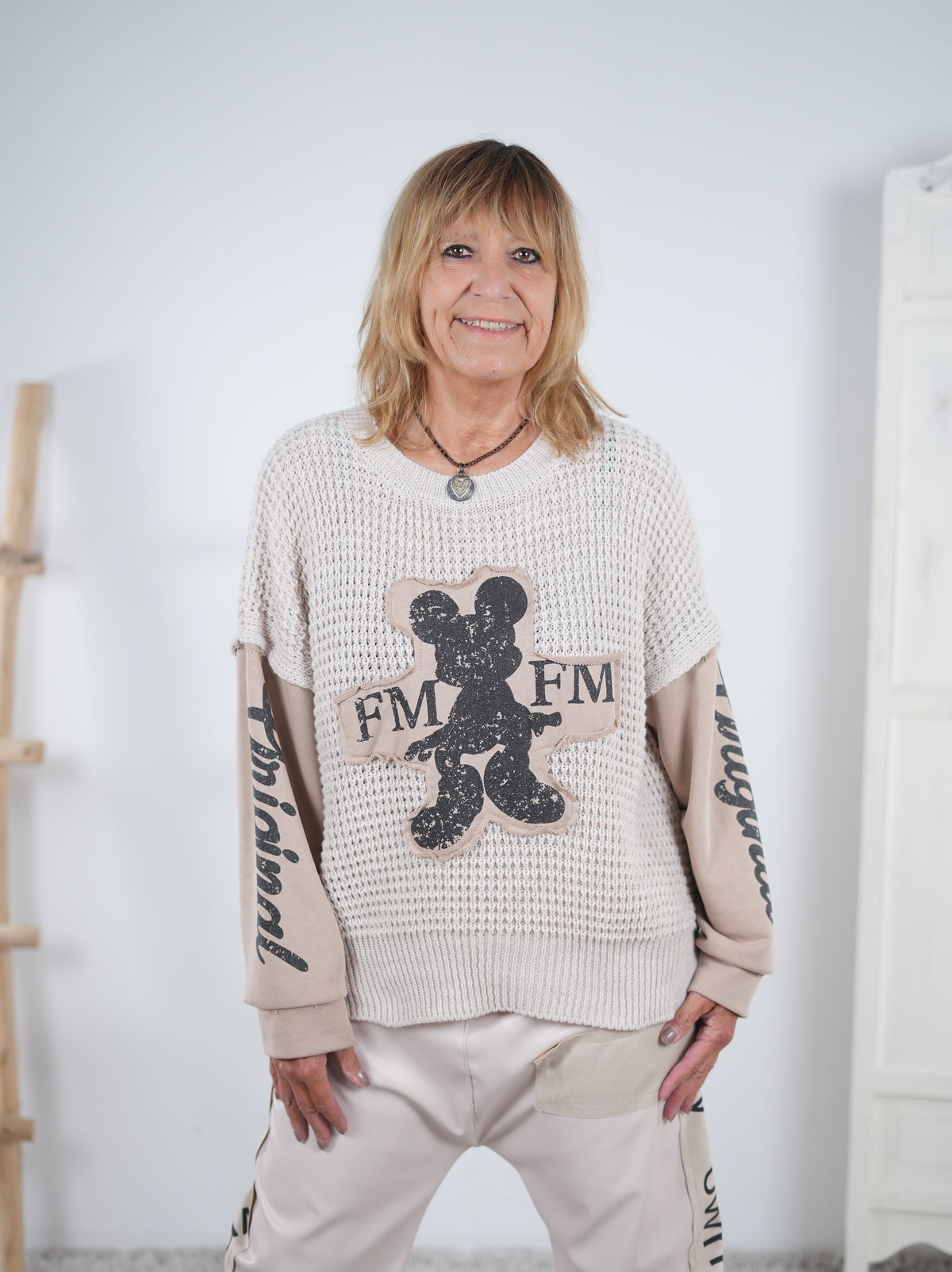 Lässiger Strickpullover mit Sweaty-Ärmeln Beige