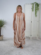 Sommerkleid mit Raffung in Streifen Beige