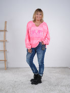 Oversize Sweaty mit V-Ausschnitt, gestreift