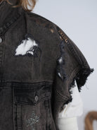 oversize Jeans Weste im destroyed Look mit auffälligem Motiv