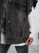 oversize Jeans Weste im destroyed Look mit auffälligem Motiv