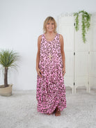 Sommerkleid mit Raffung im Leo Look Neon Pink