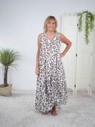 Sommerkleid mit Raffung im Leo Look Weiß
