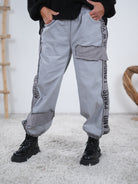 Wide Leg Pants mit Gummibund am Beinabschluss Grau Schwarz