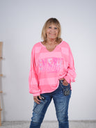 Oversize Sweaty mit V-Ausschnitt, gestreift