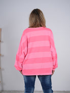 Oversize Sweaty mit V-Ausschnitt, gestreift