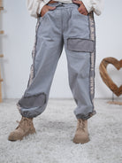 Wide Leg Pants mit Gummibund am Beinabschluss Grau Beige