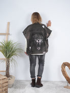 oversize Jeans Weste im destroyed Look mit auffälligem Motiv Tiger