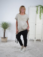 asymmetrisch geschnittenes oversize Shirt, Naturton