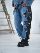 ausgefallene Wide Leg Pants mit großen Sternen verziert