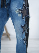 ausgefallene Wide Leg Pants mit großen Sternen verziert