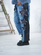 ausgefallene Wide Leg Pants mit großen Sternen verziert