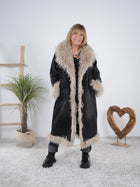 ausgefallener Jeans Mantel mit Kunstfell