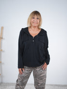 Basic Shirt mit Kapuze, schwarz