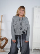 Crop Strickjacke mit Knopfleiste, meliert